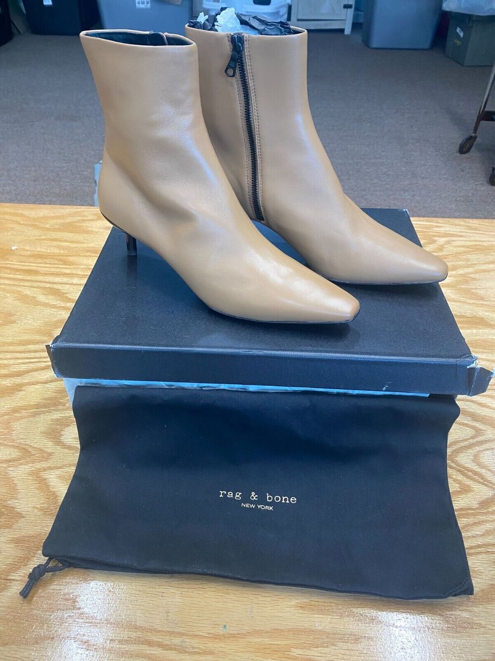 Rag & Bone New York Ankle Boots $595 8.5 Beige Leather Square Toe Bootie S23